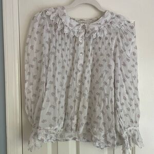 Doen Floral White Blouse with Scalloped Collar Detail size small